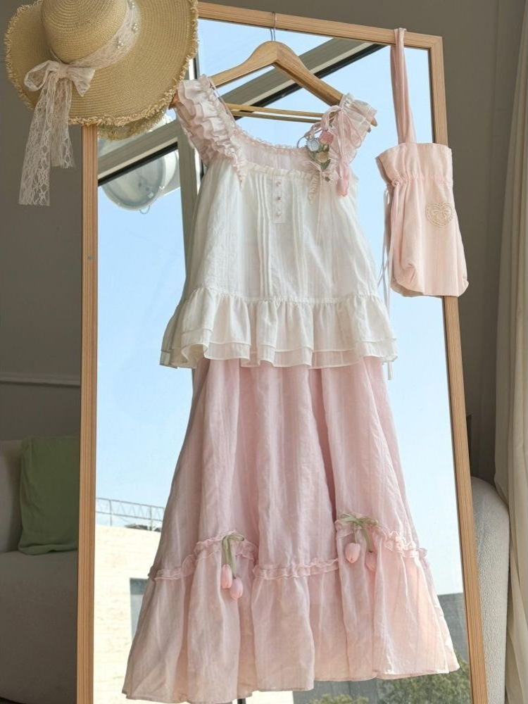 Sweet Kawaii Ruffle Trim Tulip - Fly Line ulasan dan harga